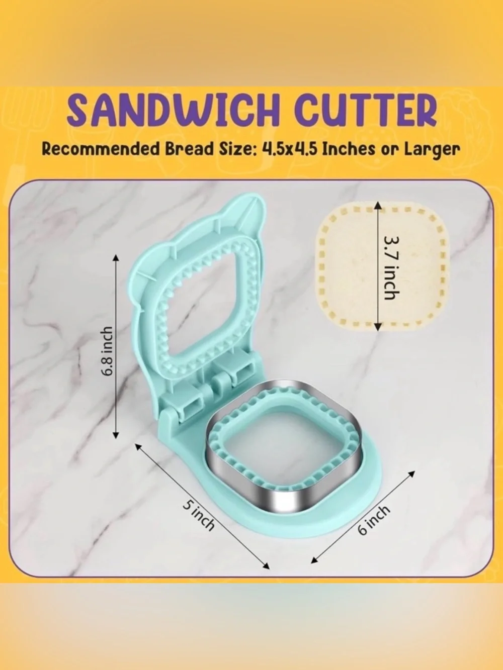 💞 New Light Blue Square Uncrustable-Style Sandwich Cutter and Sealer
